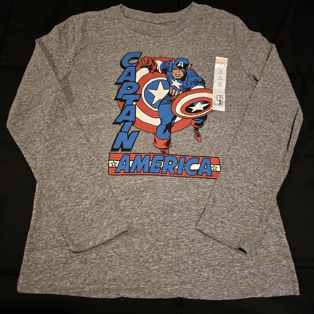 Jumping Beans Boys‎ NWT Captain America Long Sleeve Graphic T-Shirt Gray Size 12